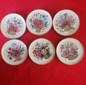 Vintage Handpainted Floral AK Kaiser W Germany Porcelain Coaster 4" Set Of 6